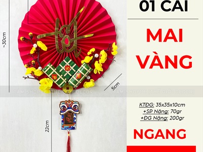 Vòng treo cửa Quạt giấy nhung Đỏ Tết bánh chưng xanh [3 kiểu - Nhẹ] N30cm VTC-T-47